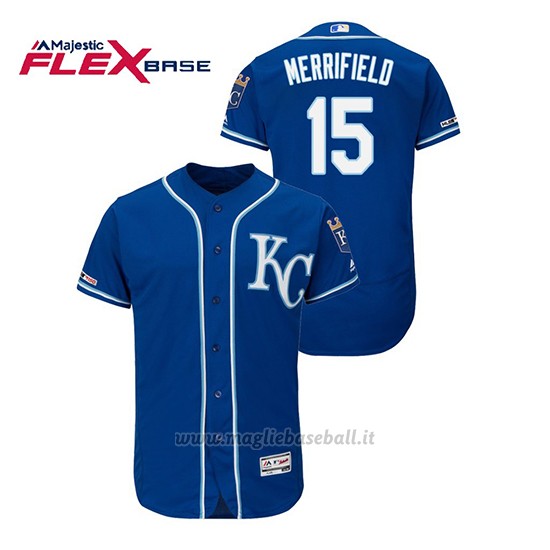Maglia Baseball Uomo Kansas City Royals Whit Merrifield 150th Aniversario Patch Flex Base Blu